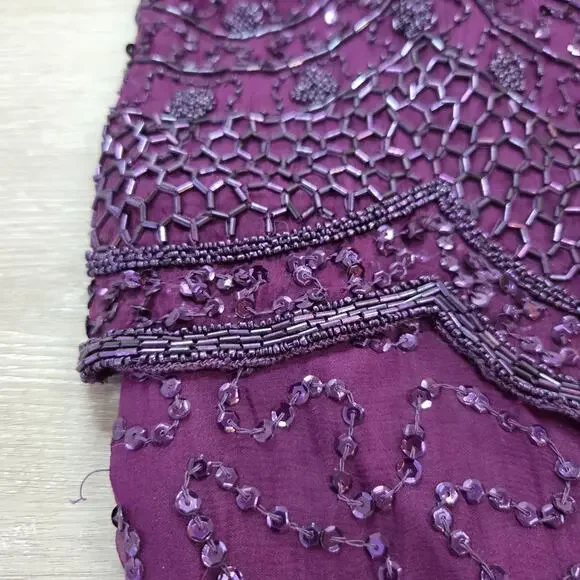 Vintage 90's Purple Beaded Short Sleeve Dress With Shoulder Pads Womens Size 2X - Picture 12 of 16